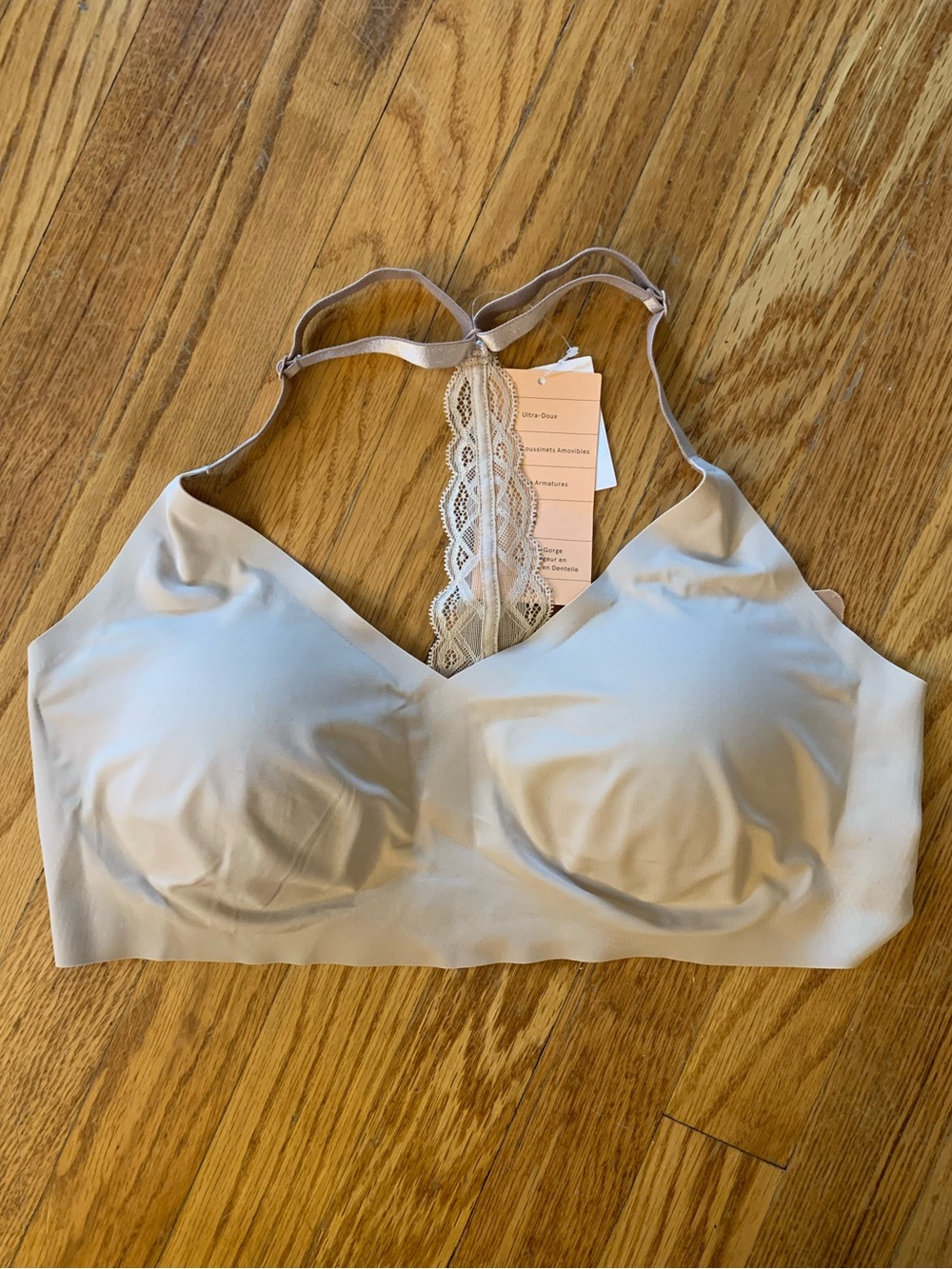 True & Co lace racerback bra - nude, size L